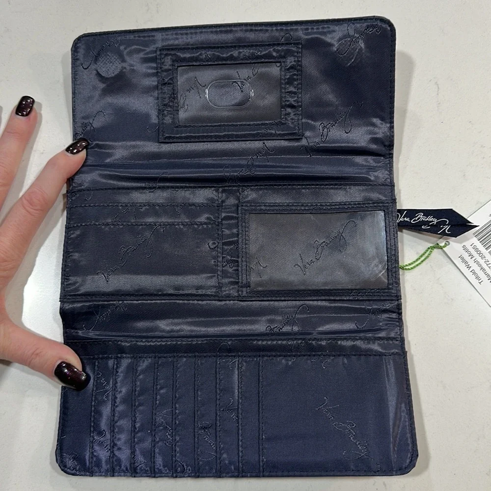 Vera Bradley Marrakesh Motifs Trifold Quilted Wallet in Navy Blue